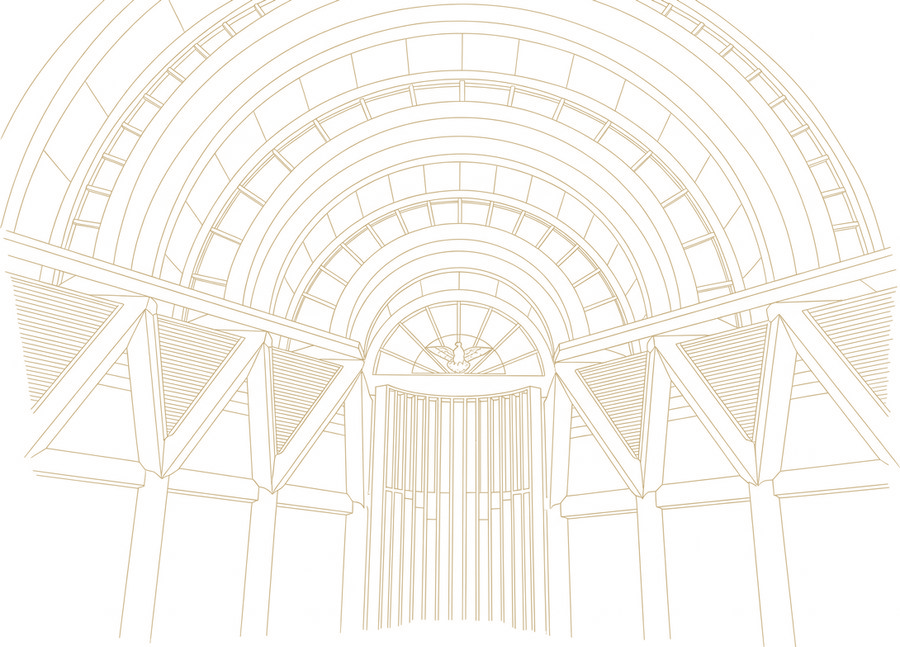 Line drawing of the arched nave of St. Alphonsus Mary de Liguori Parish Church