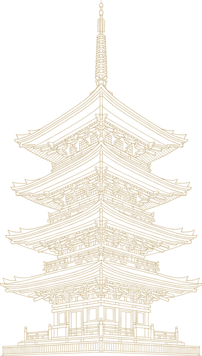 Line drawing of the Koyasu pagoda at Kiyomizu-dera